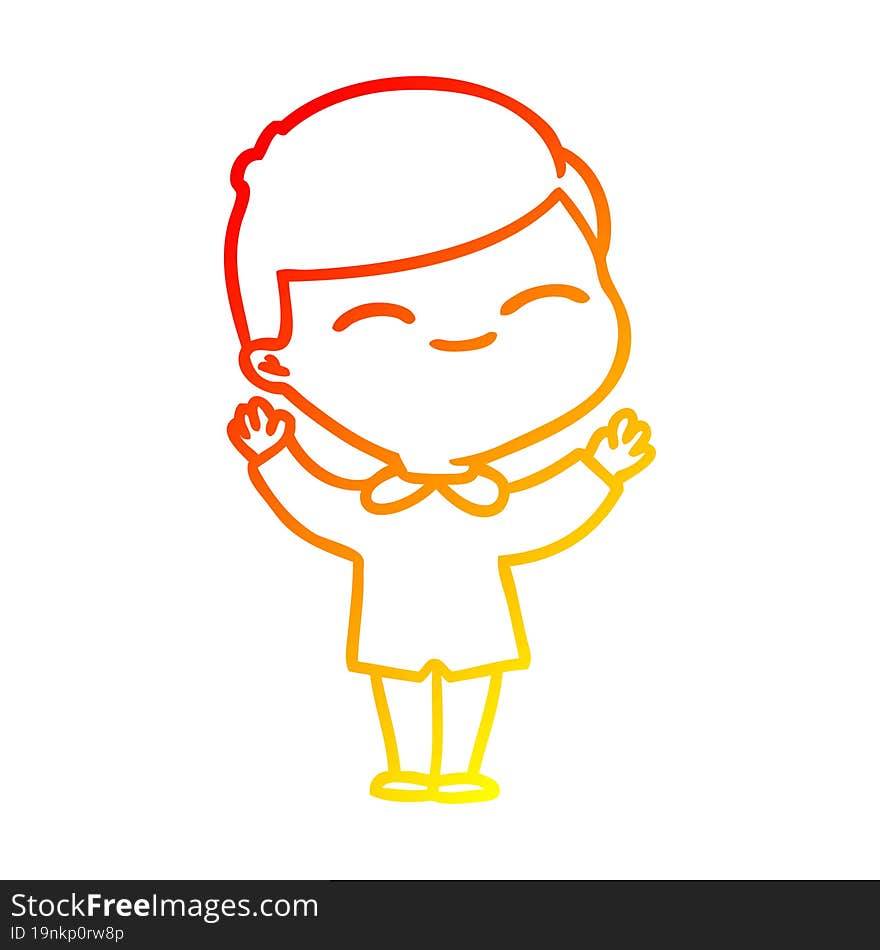 Warm Gradient Line Drawing Cartoon Smiling Boy