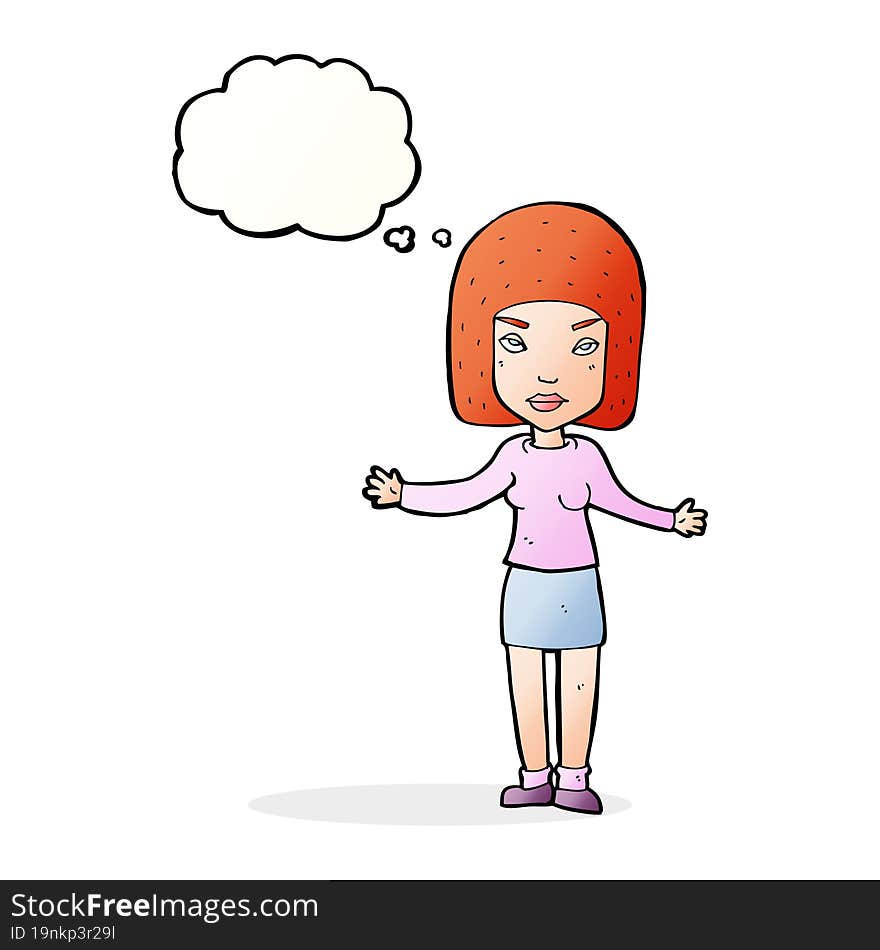 cartoon annoyed woman with thought bubble