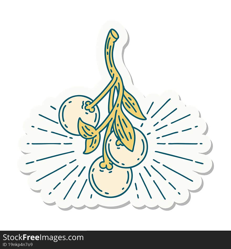 sticker of tattoo style mistletoe berries