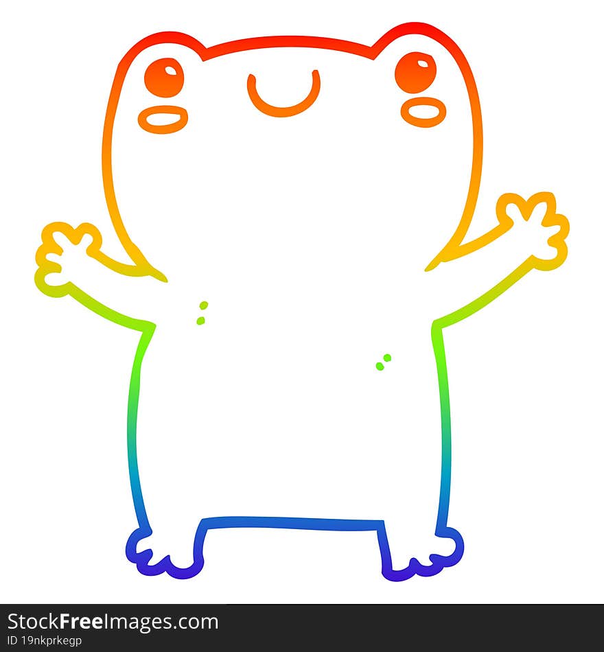 rainbow gradient line drawing of a cute cartoon frog