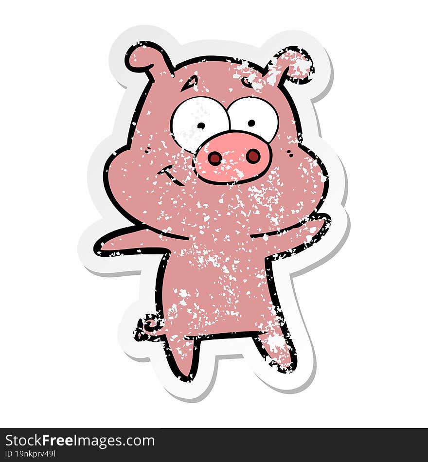 Distressed Sticker Of A Happy Cartoon Pig