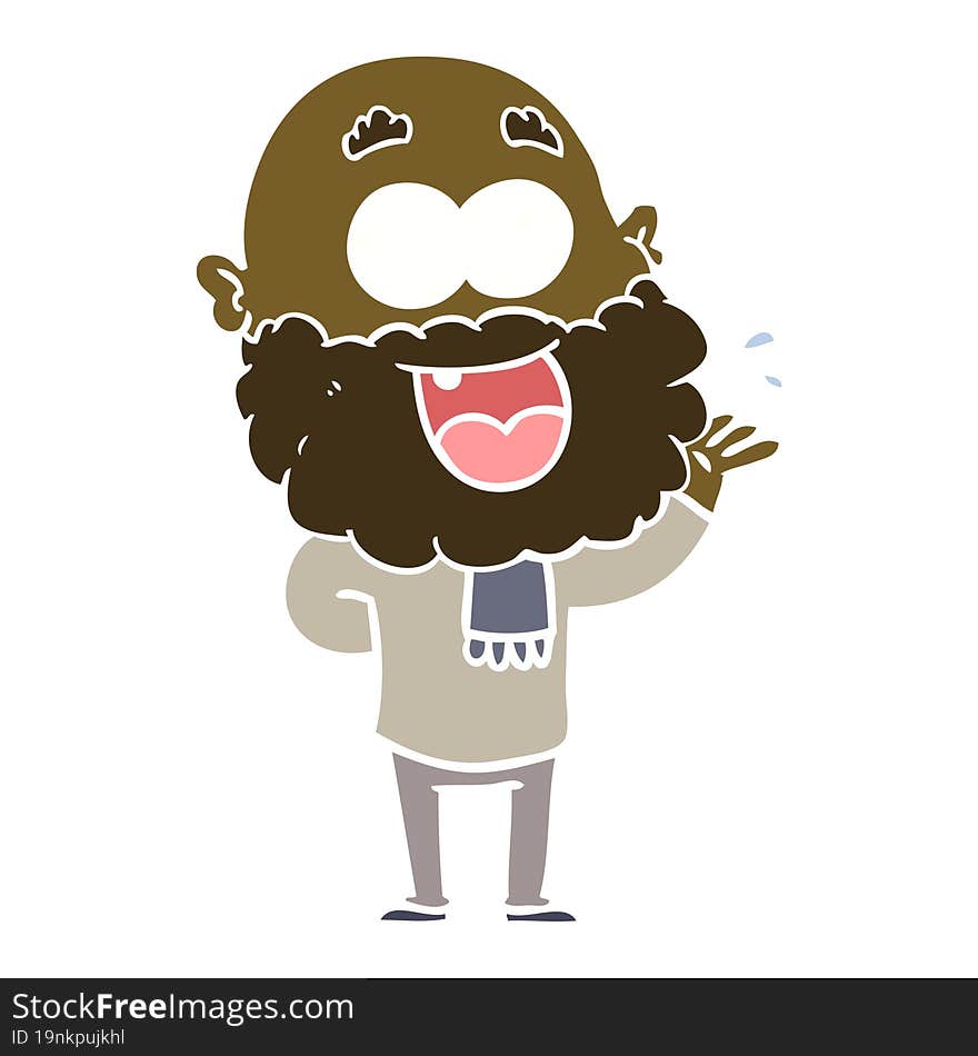 flat color style cartoon crazy happy man with beard amazed