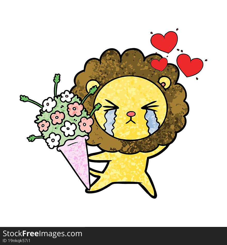 cartoon crying lion in love. cartoon crying lion in love