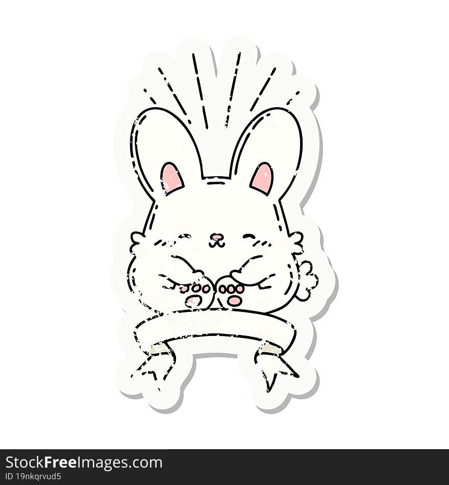 grunge sticker of tattoo style happy rabbit