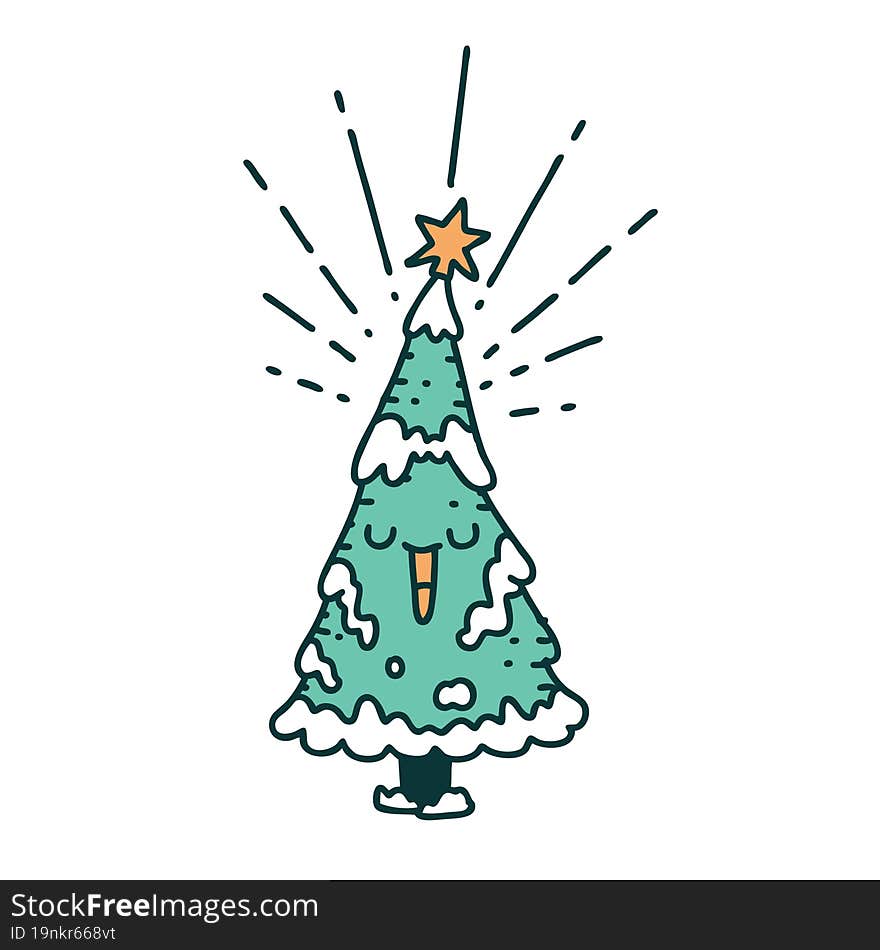 icon of a tattoo style happy christmas tree