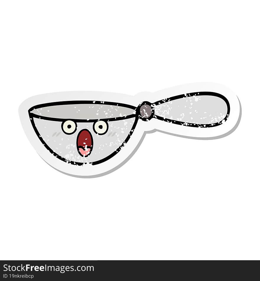 Distressed Sticker Of A Cute Cartoon Measuring Spoon