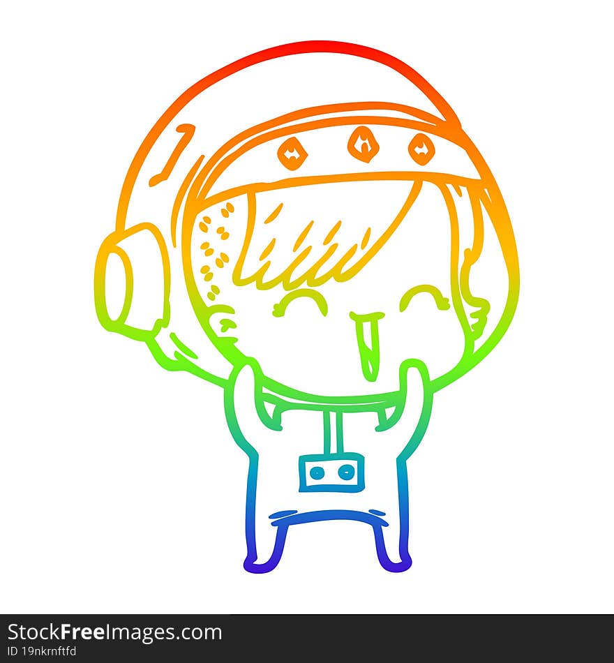 rainbow gradient line drawing cartoon laughing astronaut girl