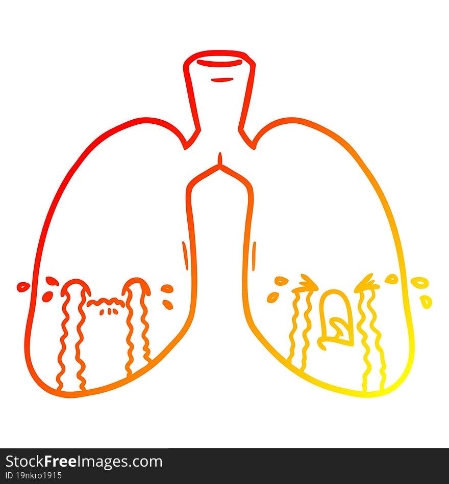 warm gradient line drawing cartoon lungs crying