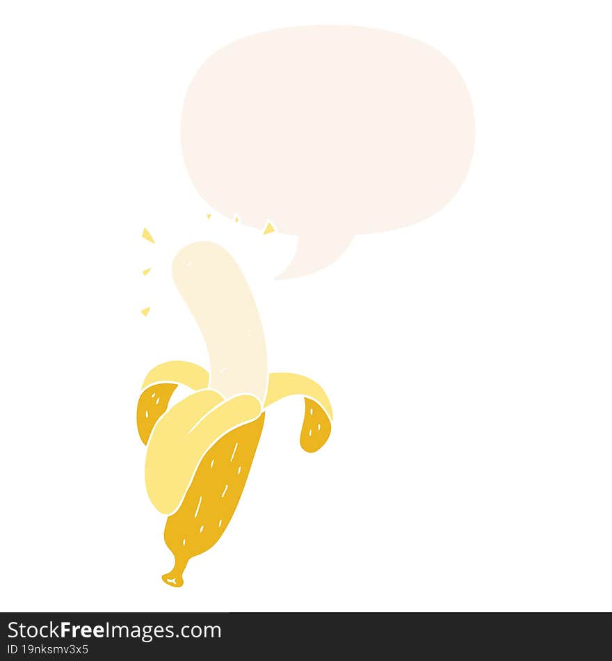 cartoon banana and speech bubble in retro style