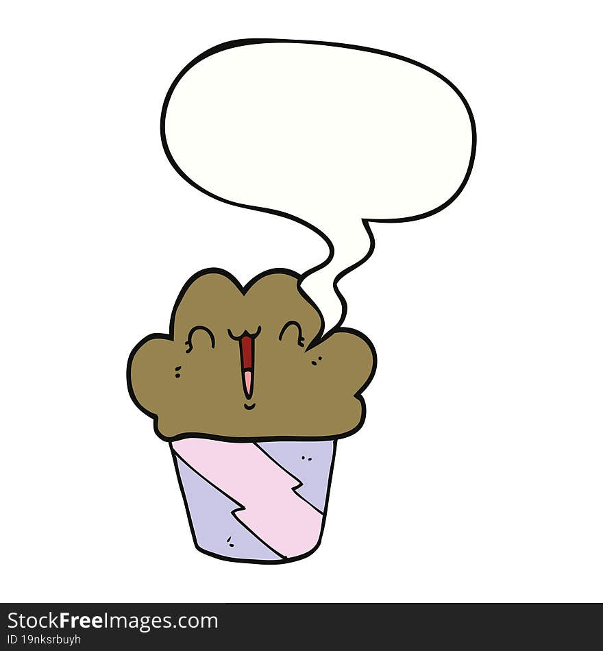 cartoon cupcake with face with speech bubble. cartoon cupcake with face with speech bubble