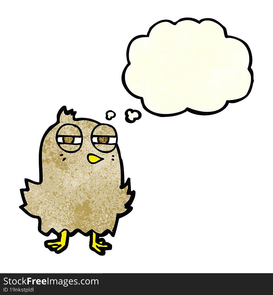 funny cartoon bird with thought bubble