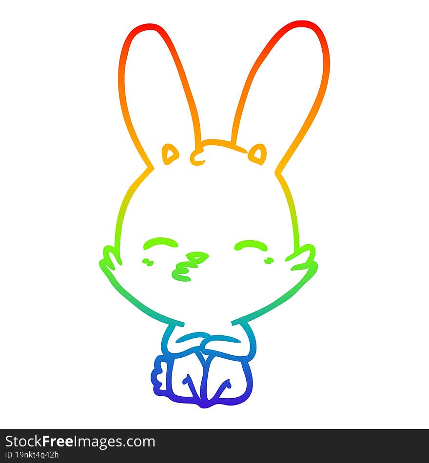 rainbow gradient line drawing of a curious bunny cartoon