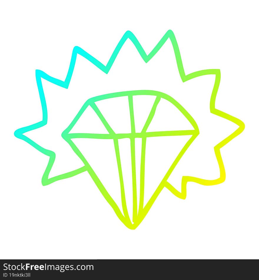 cold gradient line drawing cartoon shining diamond