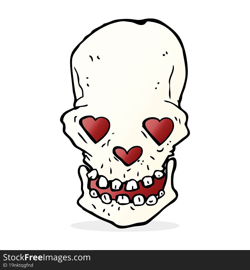 cartoon skull with love heart eyes