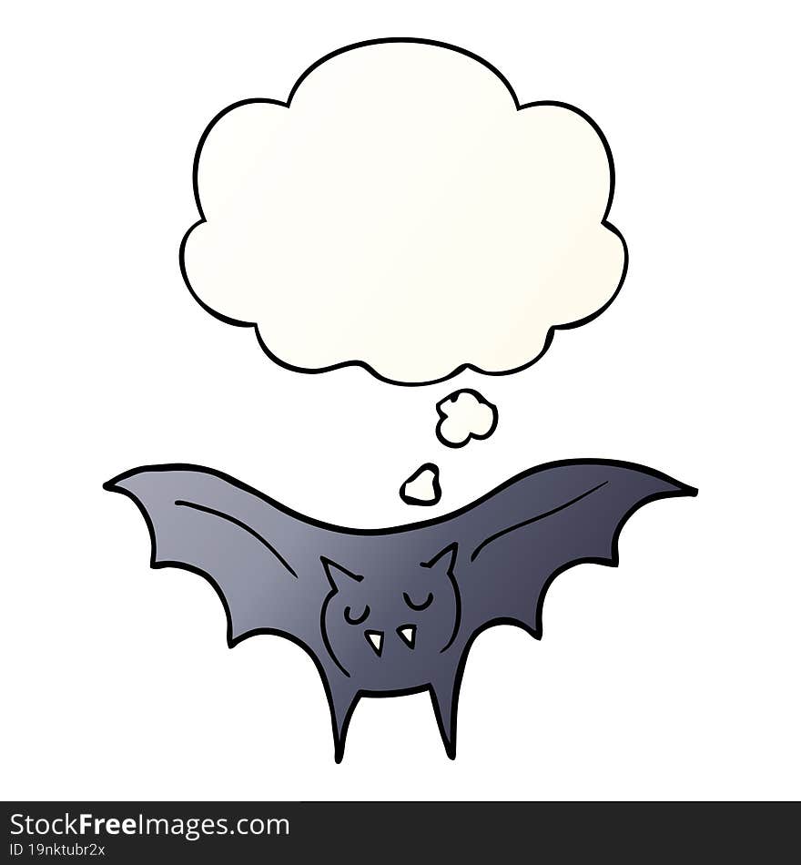 cartoon vampire bat and thought bubble in smooth gradient style