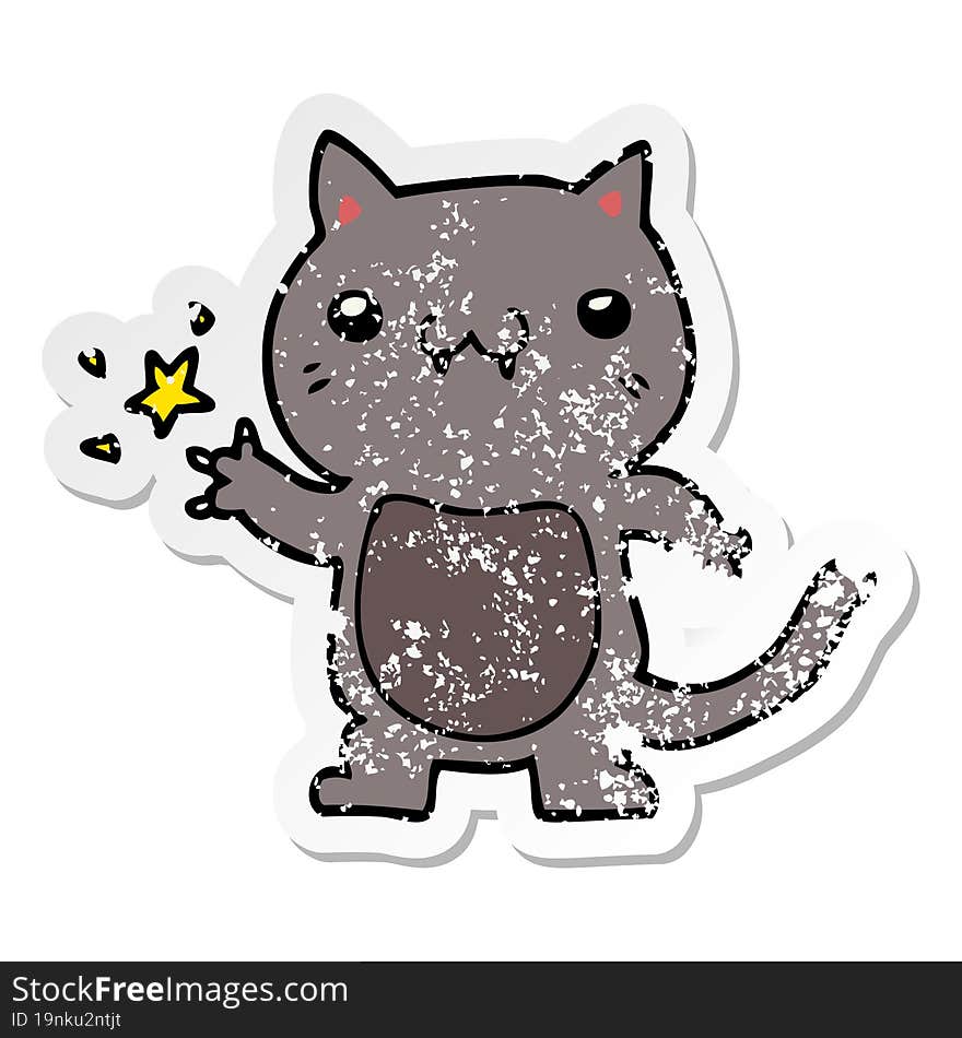 Distressed Sticker Of A Cartoon Cat Scratching