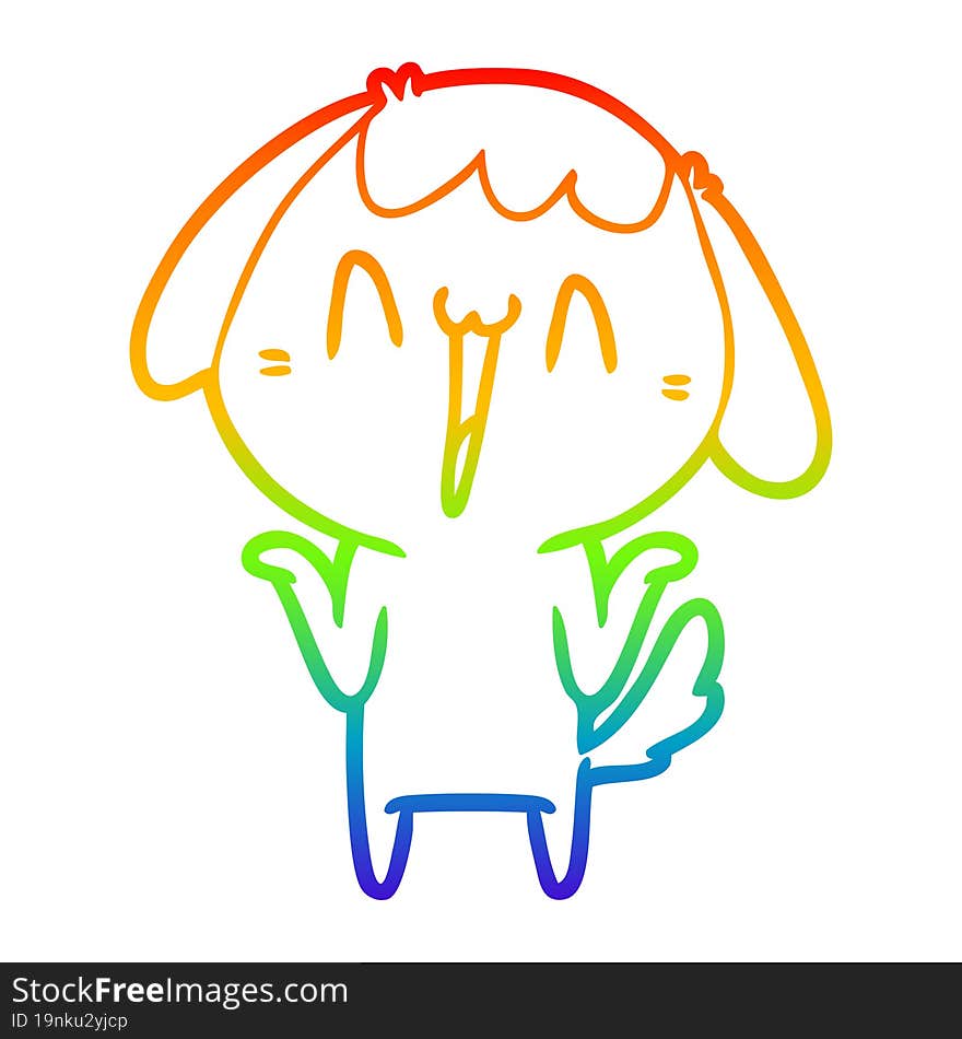 rainbow gradient line drawing of a cute cartoon dog