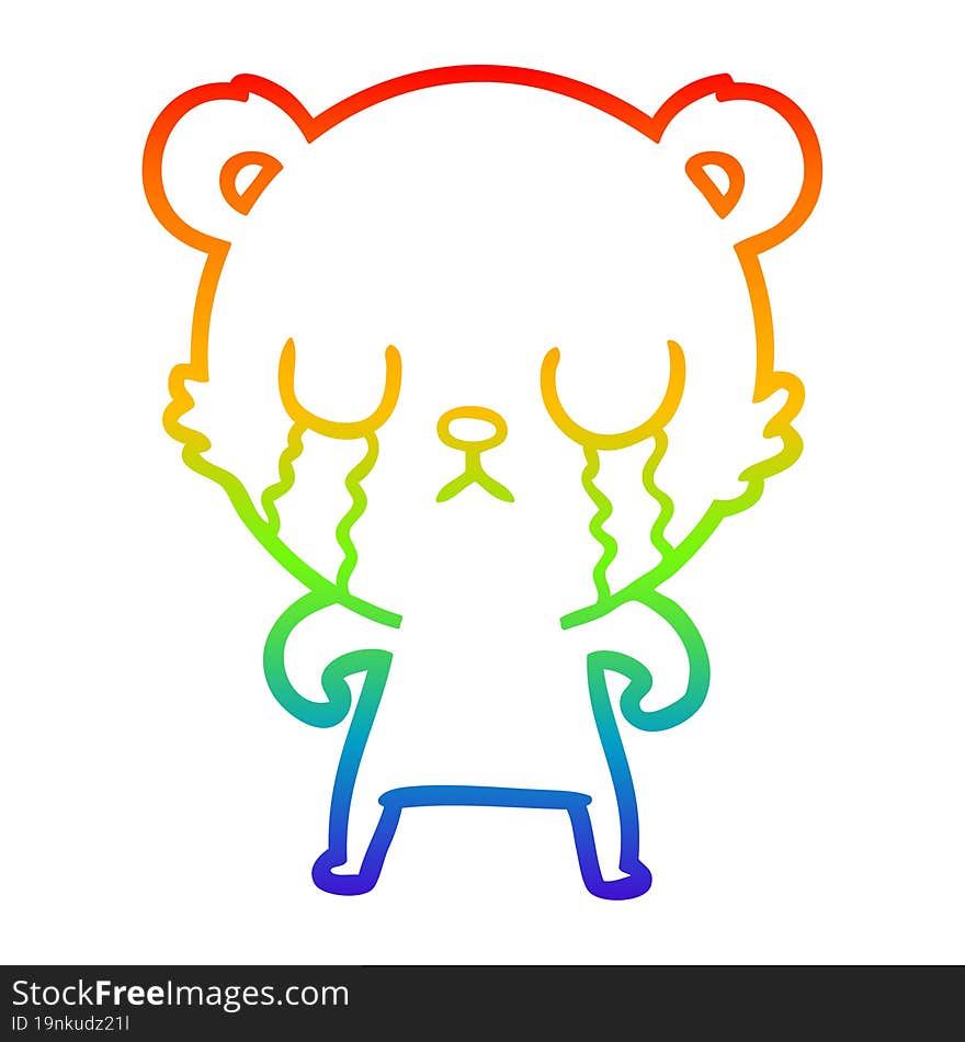 rainbow gradient line drawing crying cartoon bear