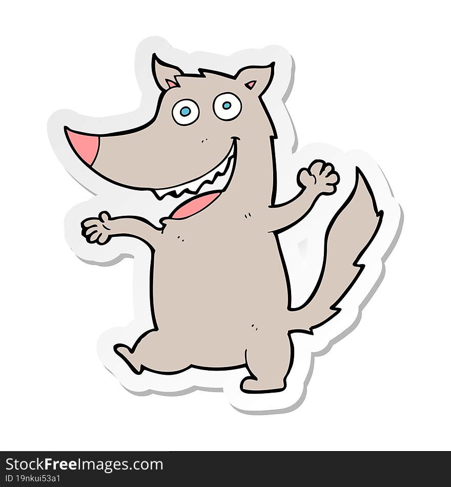 Sticker Of A Cartoon Happy Wolf