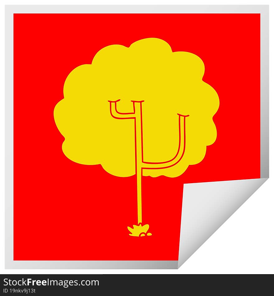 quirky square peeling sticker cartoon tree