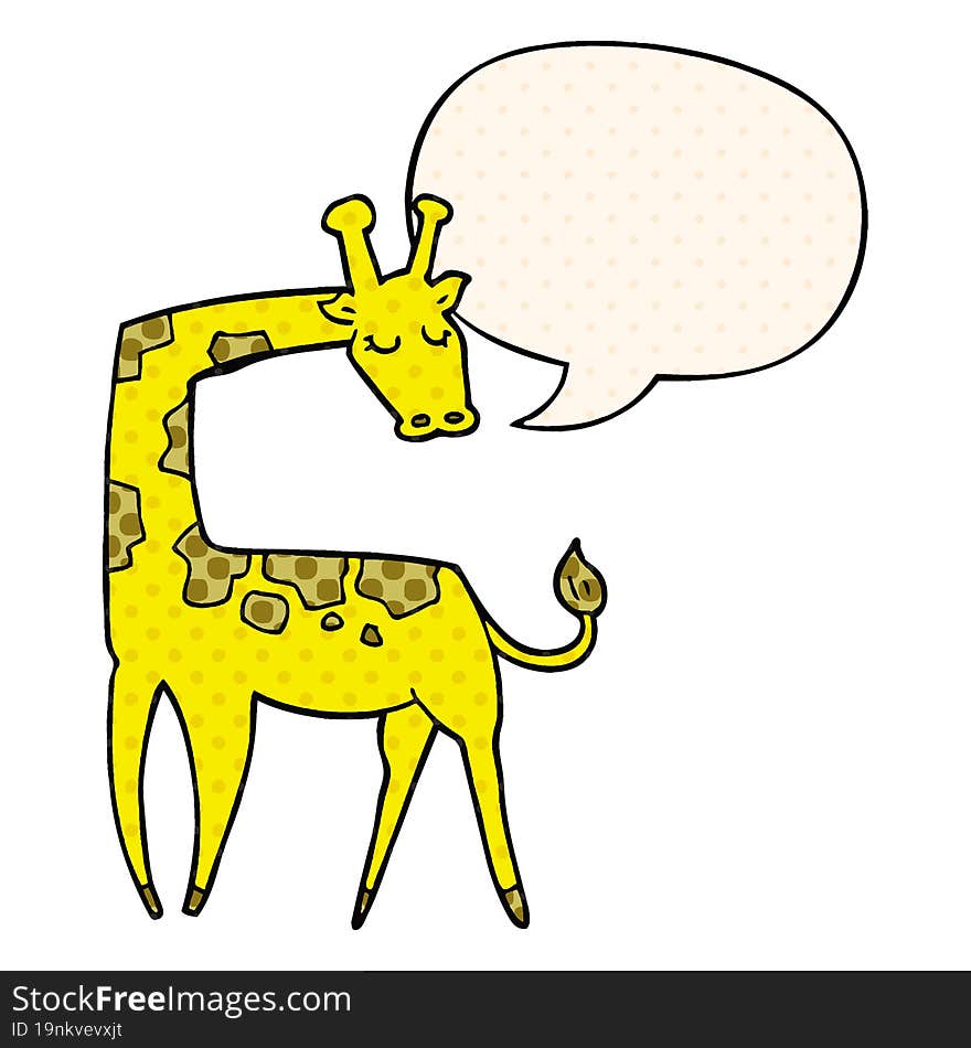 cartoon giraffe and speech bubble in comic book style