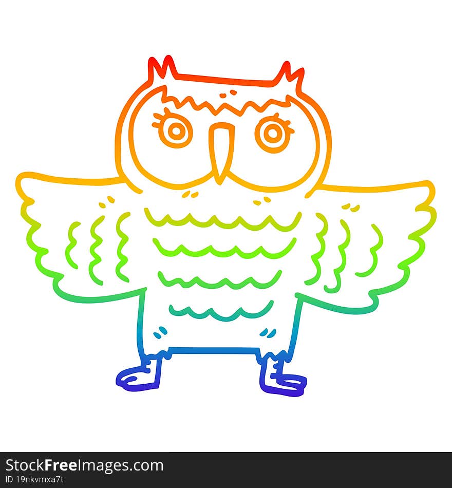 Rainbow Gradient Line Drawing Cartoon Wise Old Owl