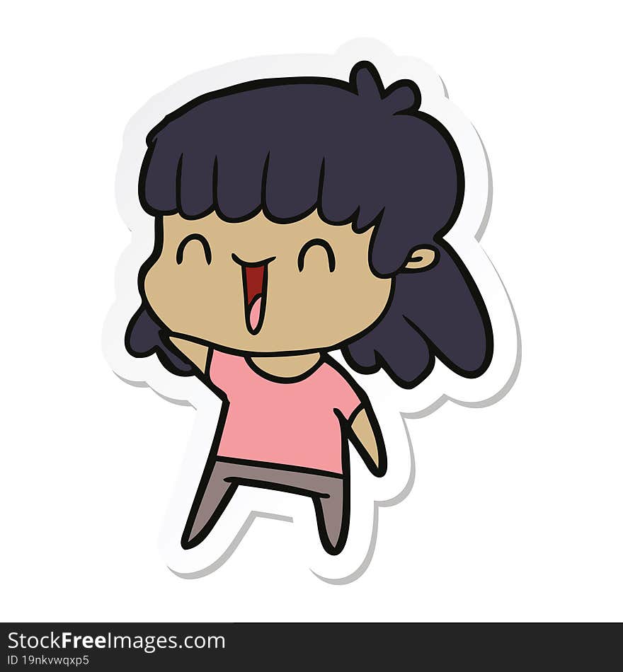 Sticker Of A Cartoon Happy Girl