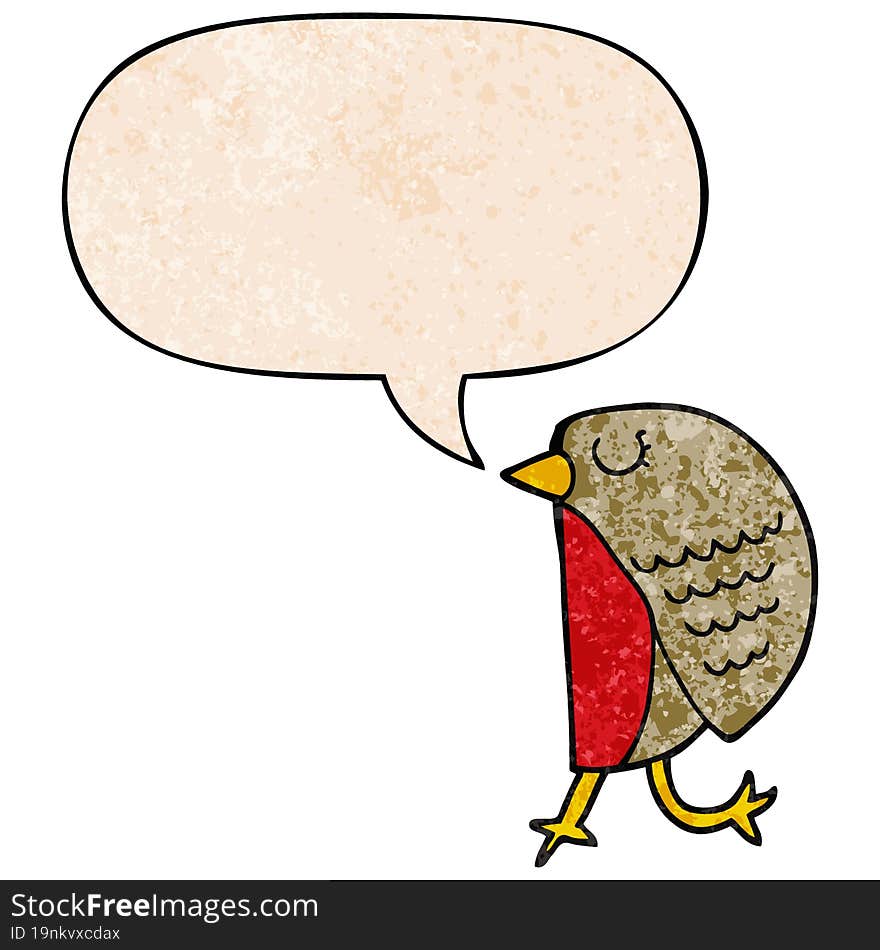 cartoon bird and speech bubble in retro texture style