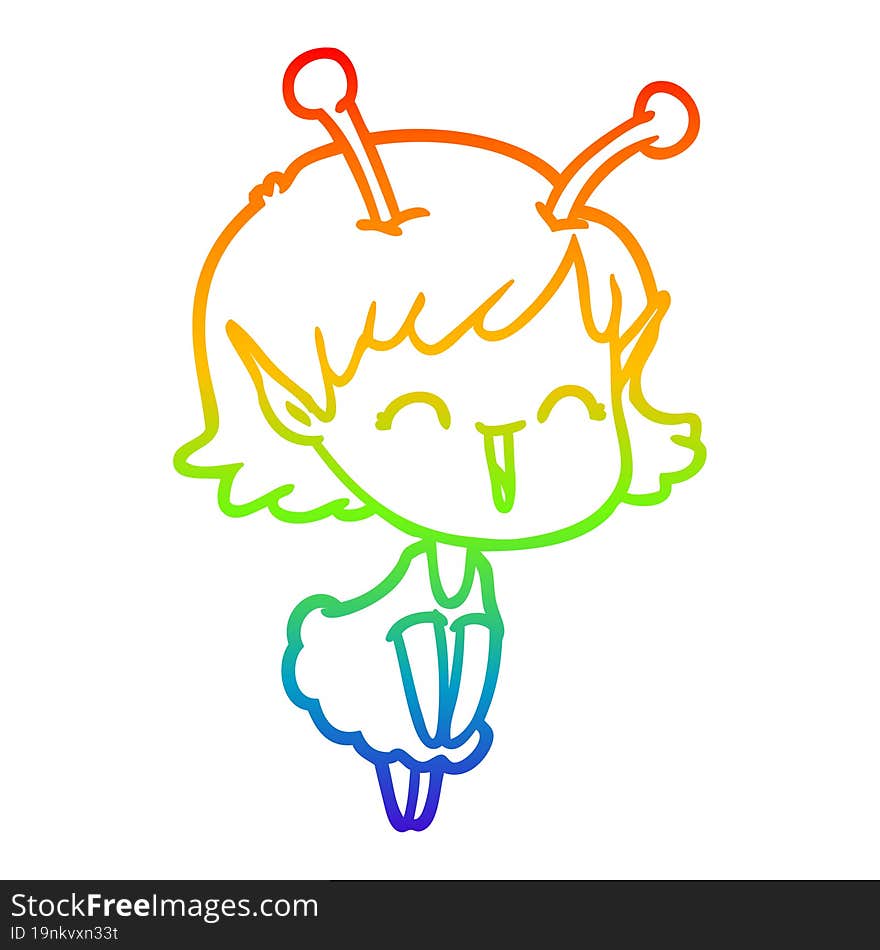 rainbow gradient line drawing cartoon alien girl laughing