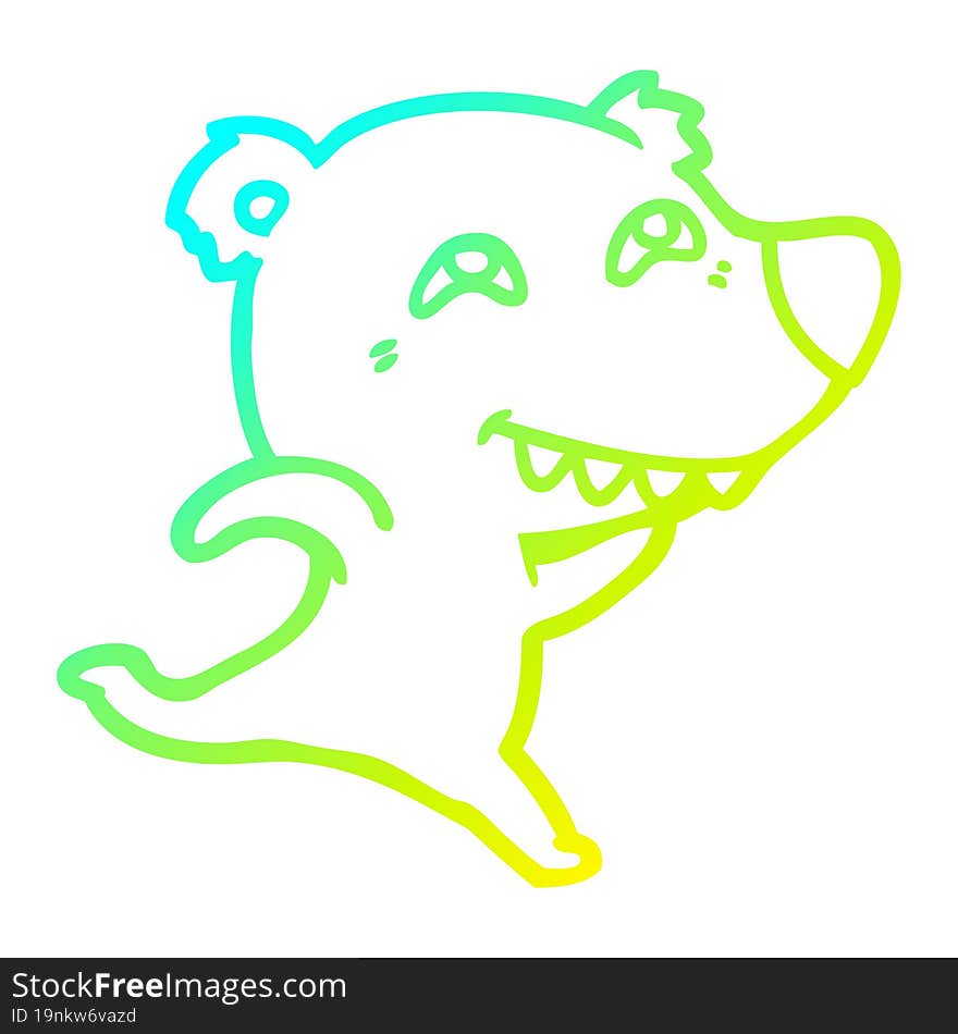 cold gradient line drawing cartoon polar bear showing teeth