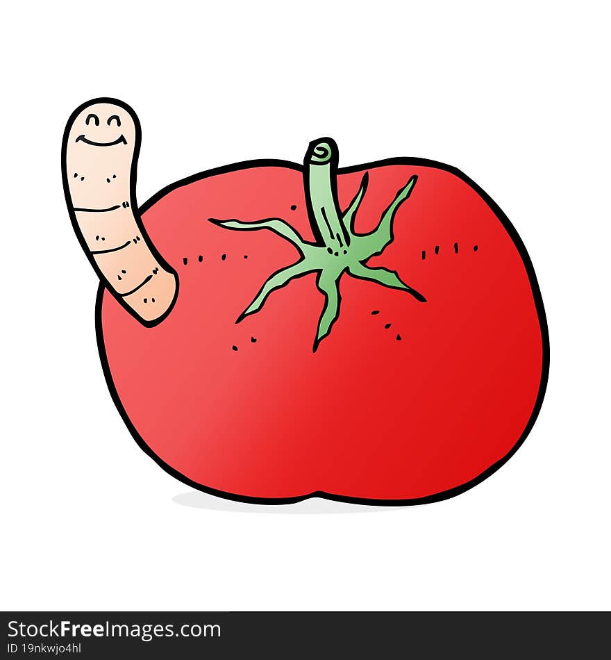 cartoon tomato with worm