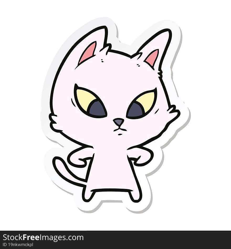 sticker of a confused cartoon cat