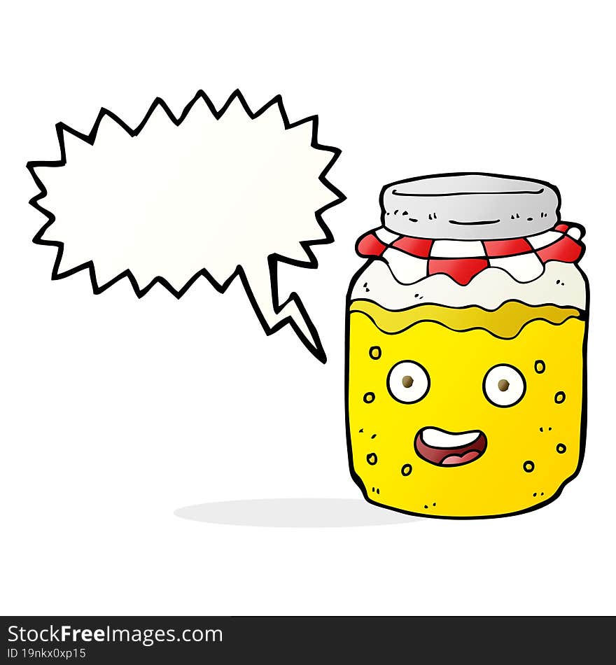 cartoon honey jar with speech bubble