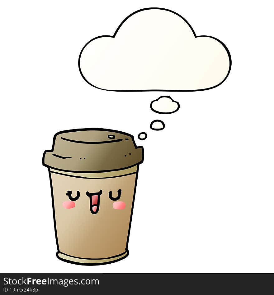 cartoon take out coffee and thought bubble in smooth gradient style