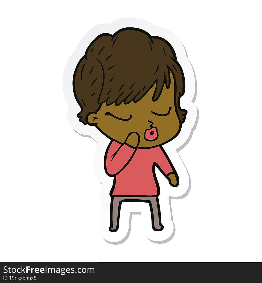 sticker of a cartoon woman with eyes shut