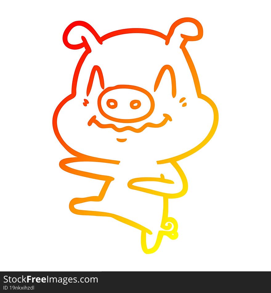 warm gradient line drawing nervous cartoon pig dancing