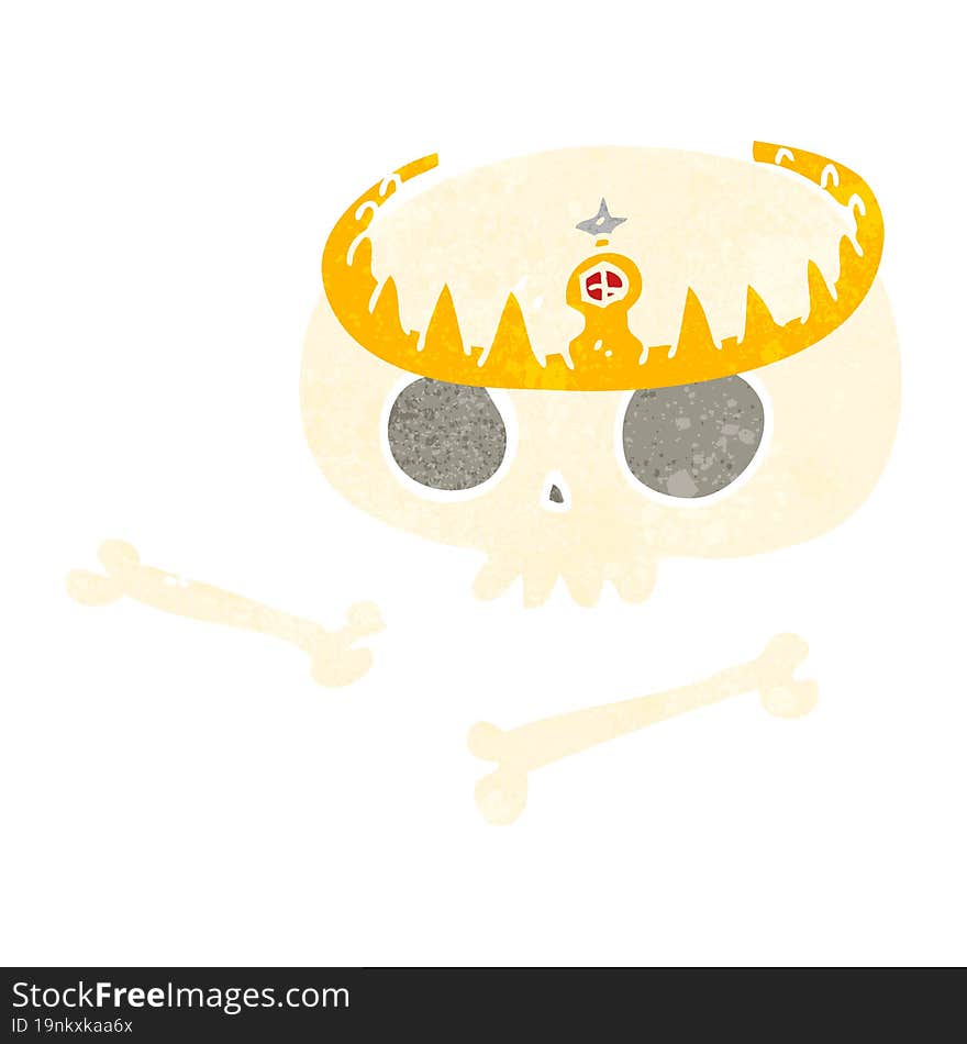 retro cartoon skull wearing tiara