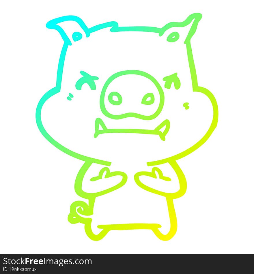 Cold Gradient Line Drawing Angry Cartoon Pig