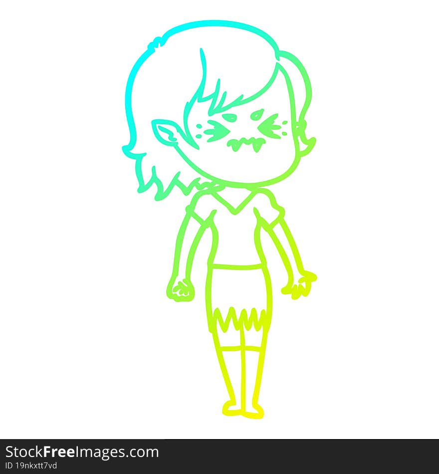 cold gradient line drawing annoyed cartoon vampire girl