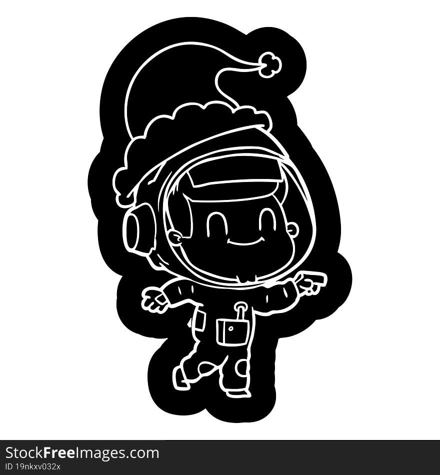 happy cartoon icon of a astronaut man wearing santa hat