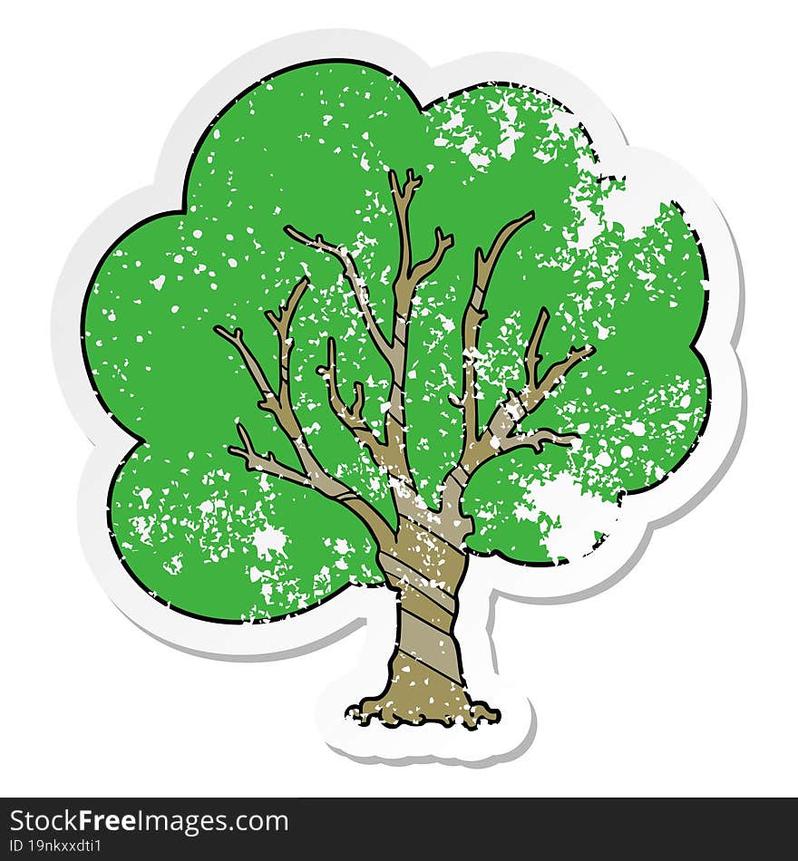 Distressed Sticker Of A Cartoon Tree