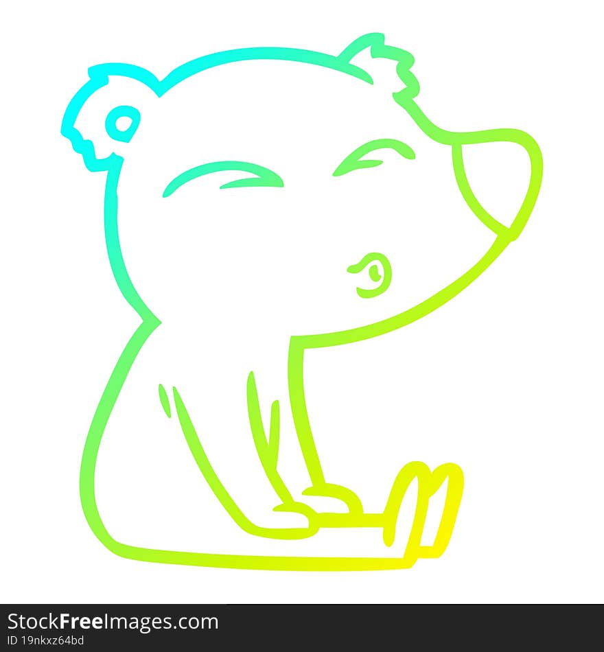 cold gradient line drawing cartoon whistling bear sitting