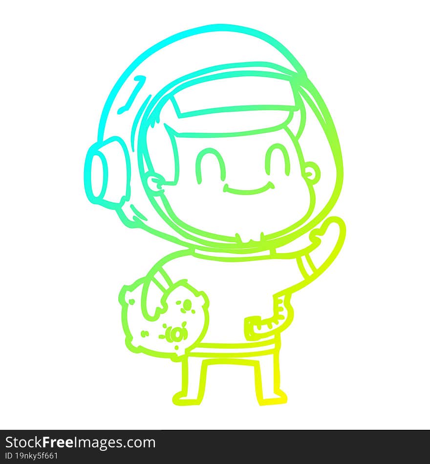 cold gradient line drawing happy cartoon astronaut man