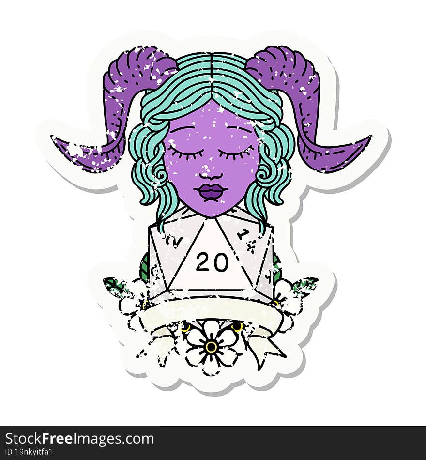 tiefling with natural 20 D20 roll illustration