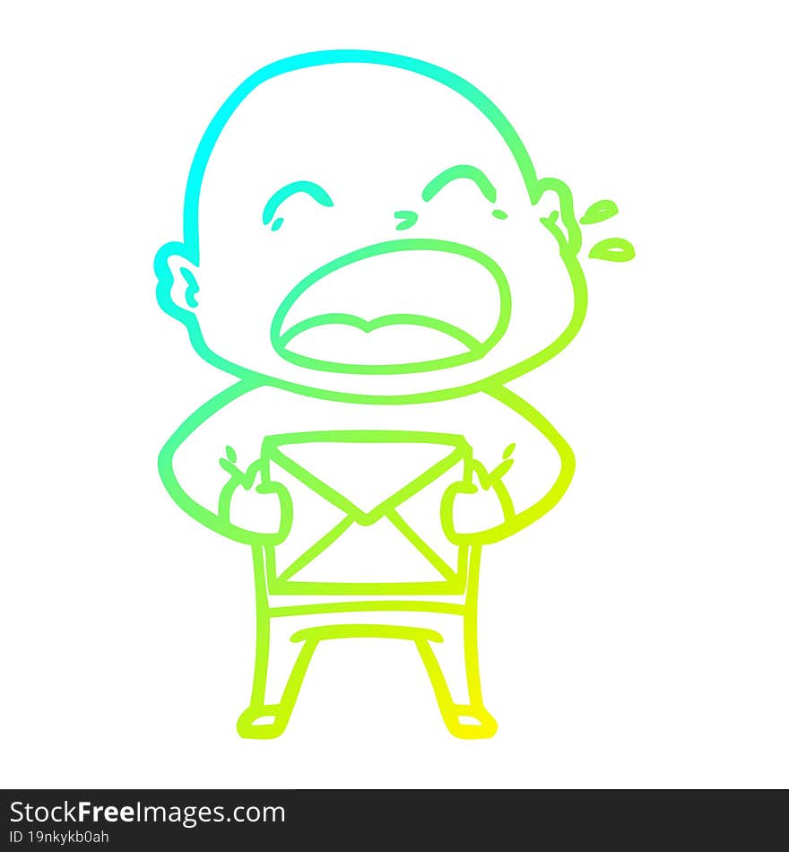 cold gradient line drawing cartoon shouting bald man