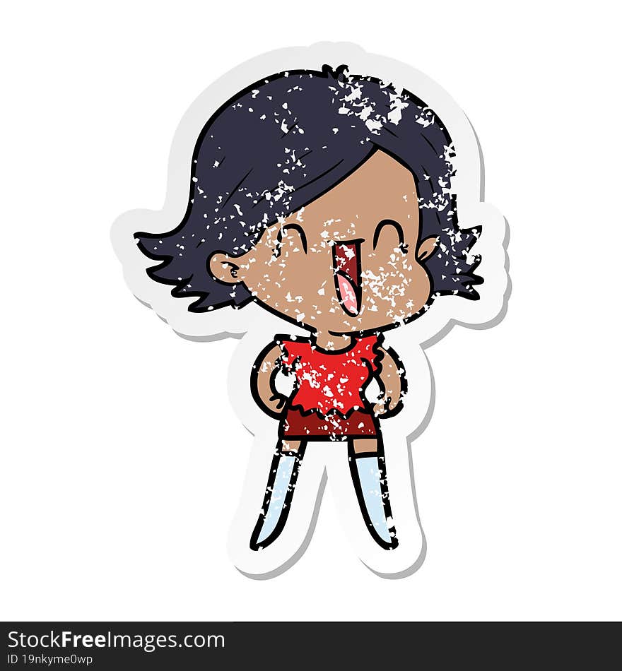 distressed sticker of a cartoon happy woman