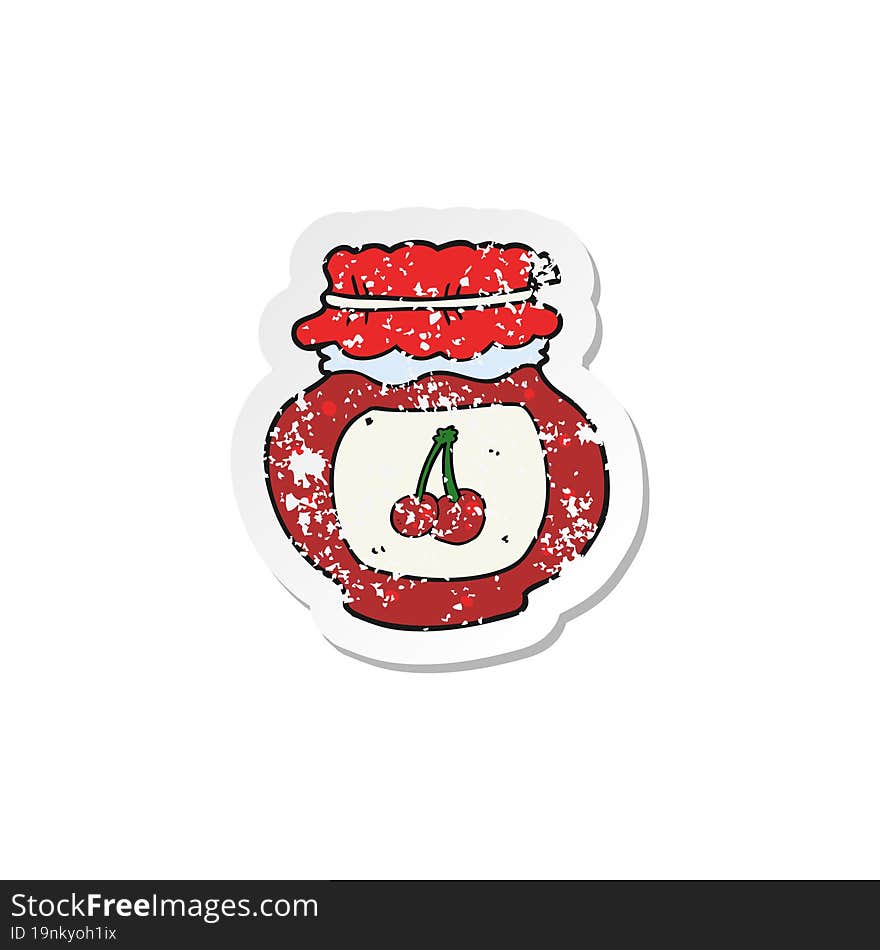 Retro Distressed Sticker Of A Cartoon Cherry Jam