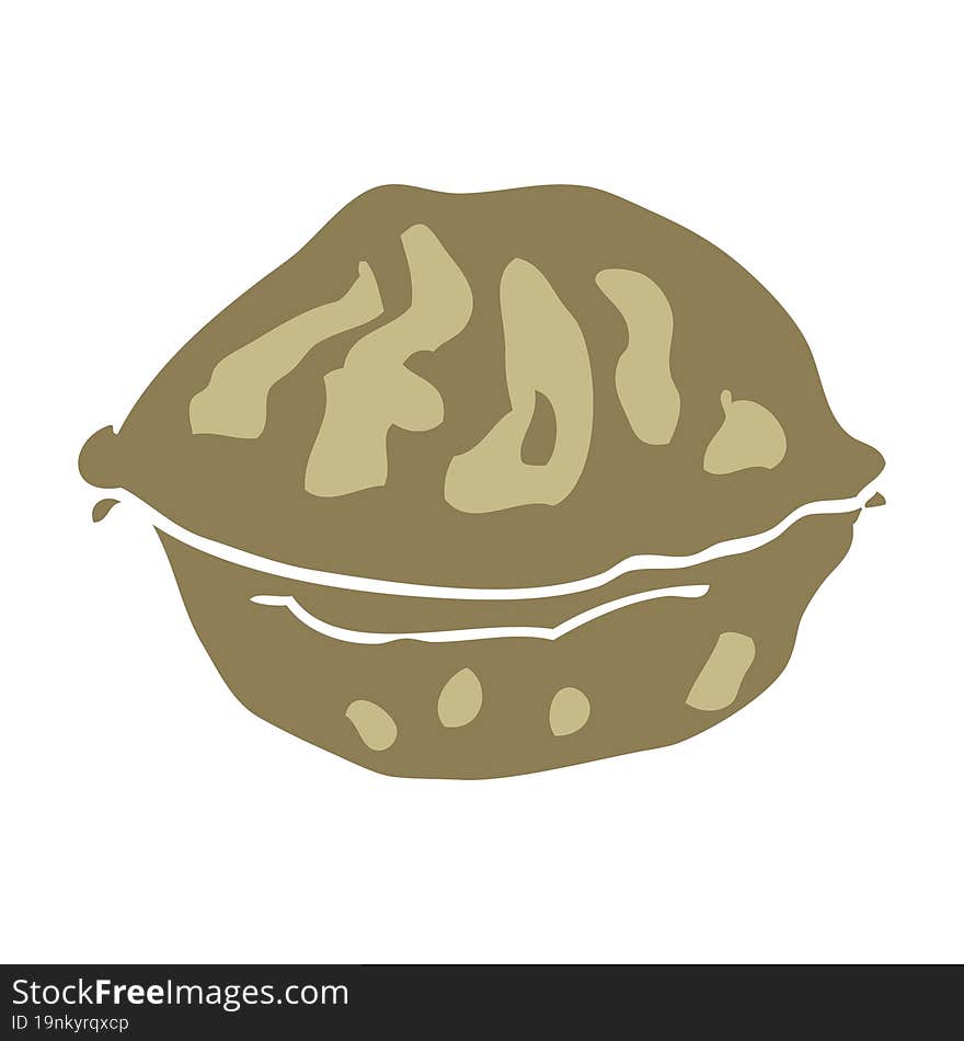 flat color illustration of a cartoon walnut in shell