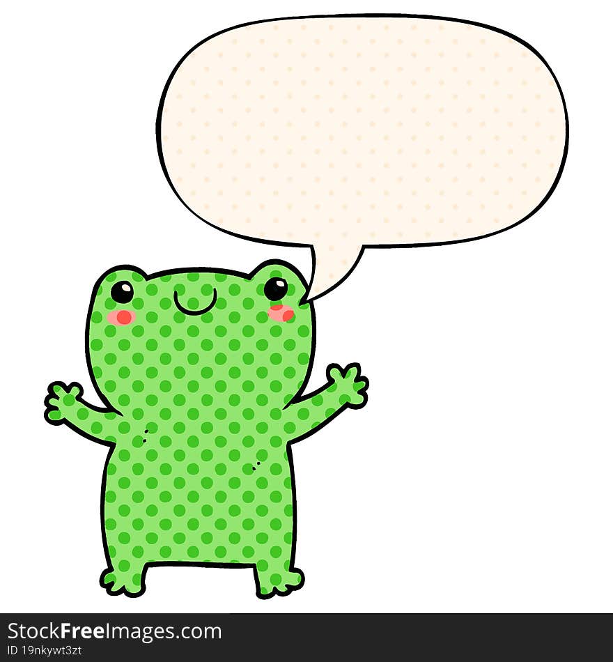 cute cartoon frog with speech bubble in comic book style