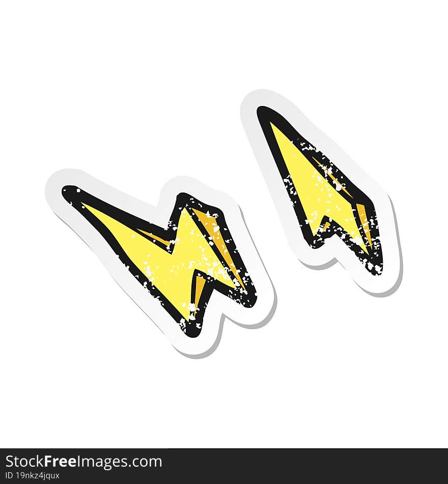 retro distressed sticker of a cartoon lightning bolt doodles